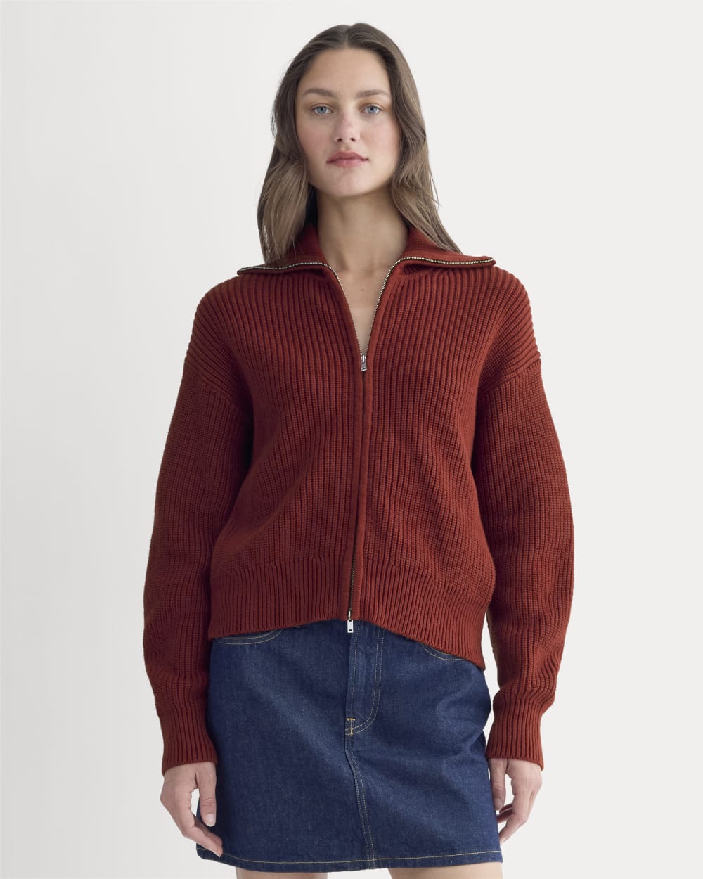 womens-full-zip-sweater-everyday-cotton-merlot | primary