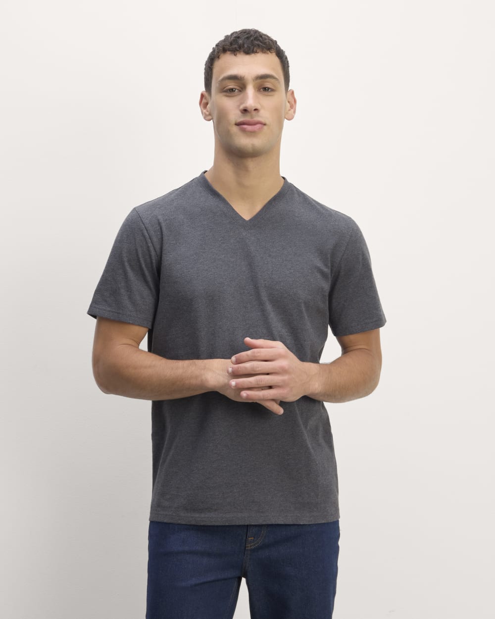 mens-essential-organic-v-tee-uniform-heather-deep-navy | primary