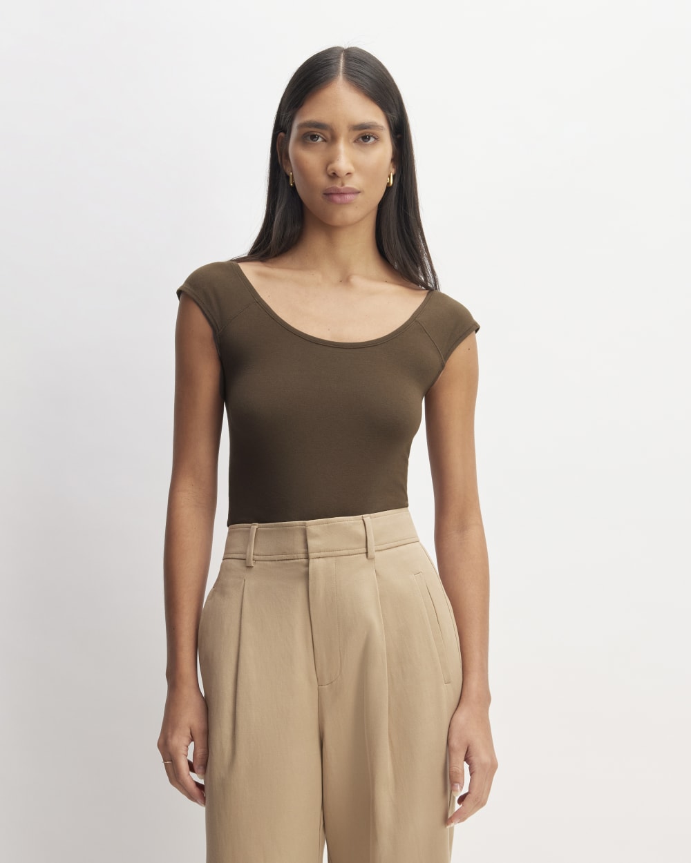 womens-supima-form-cap-sleeve-tee-cocoa | primary