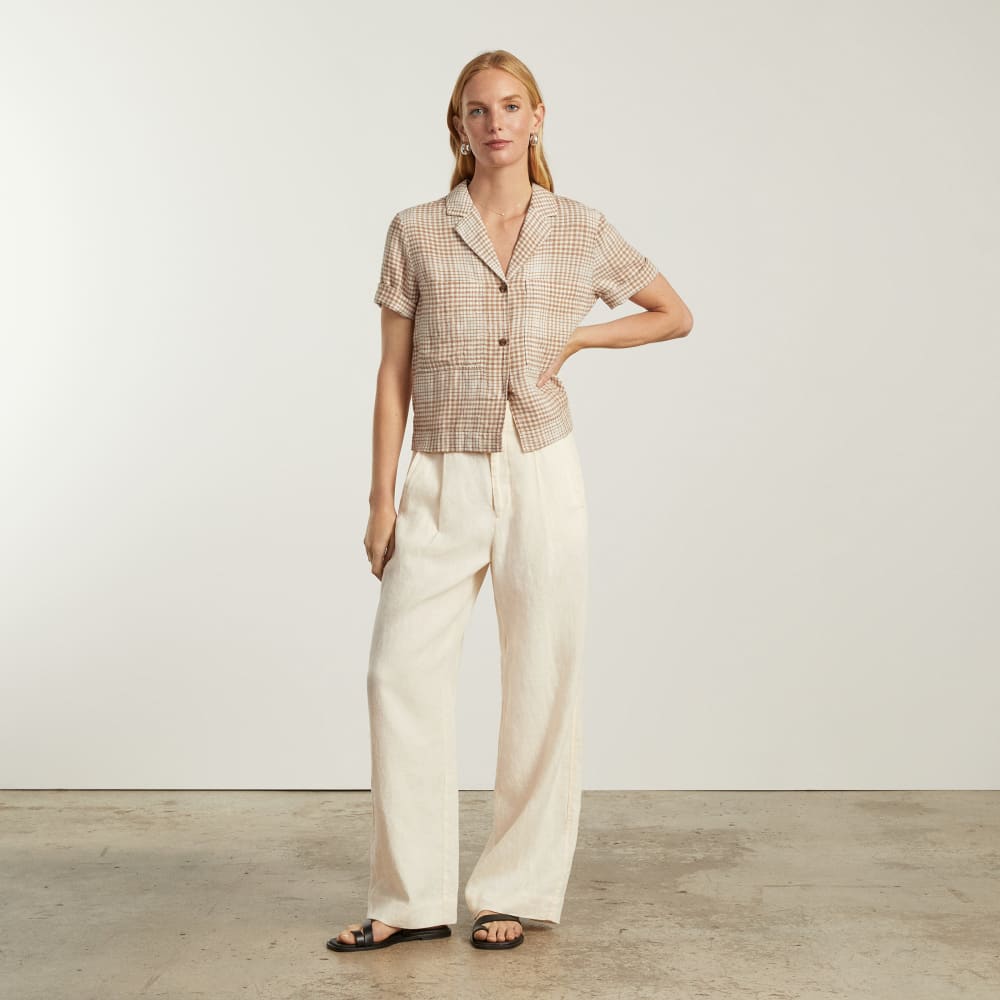 womens-linen-workwear-shirt-coffee-grid