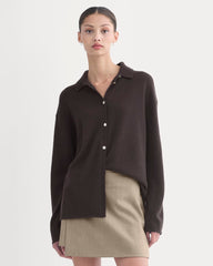 womens-cashmere-button-up-shirt-dark-chocolate | primary