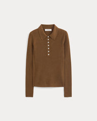 womens-ultrafine-merino-ribbed-polo-heather-toffee | alt