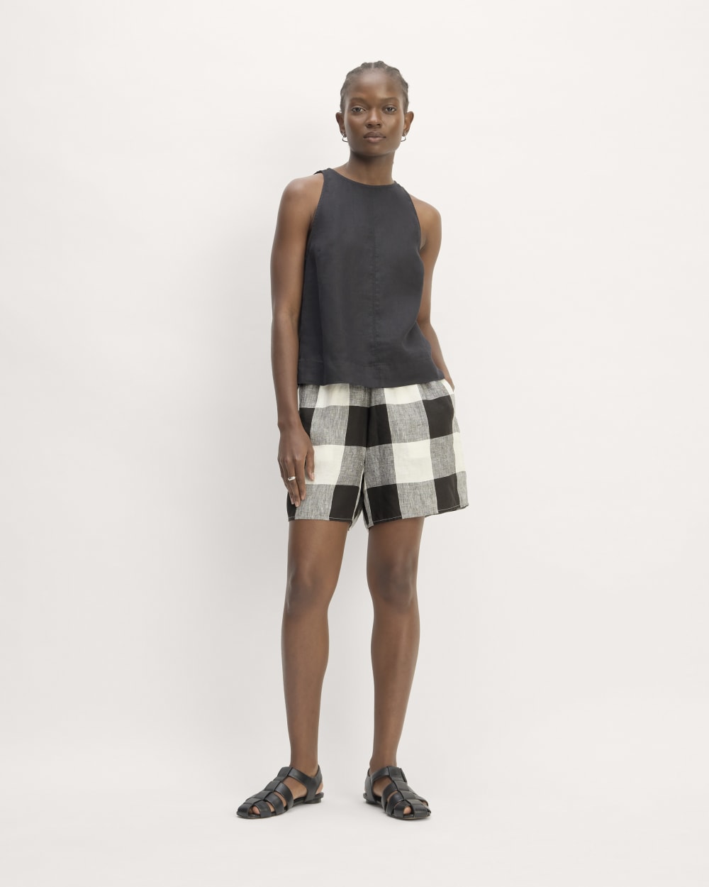 womens-linen-easy-short-bone-black-check | primary