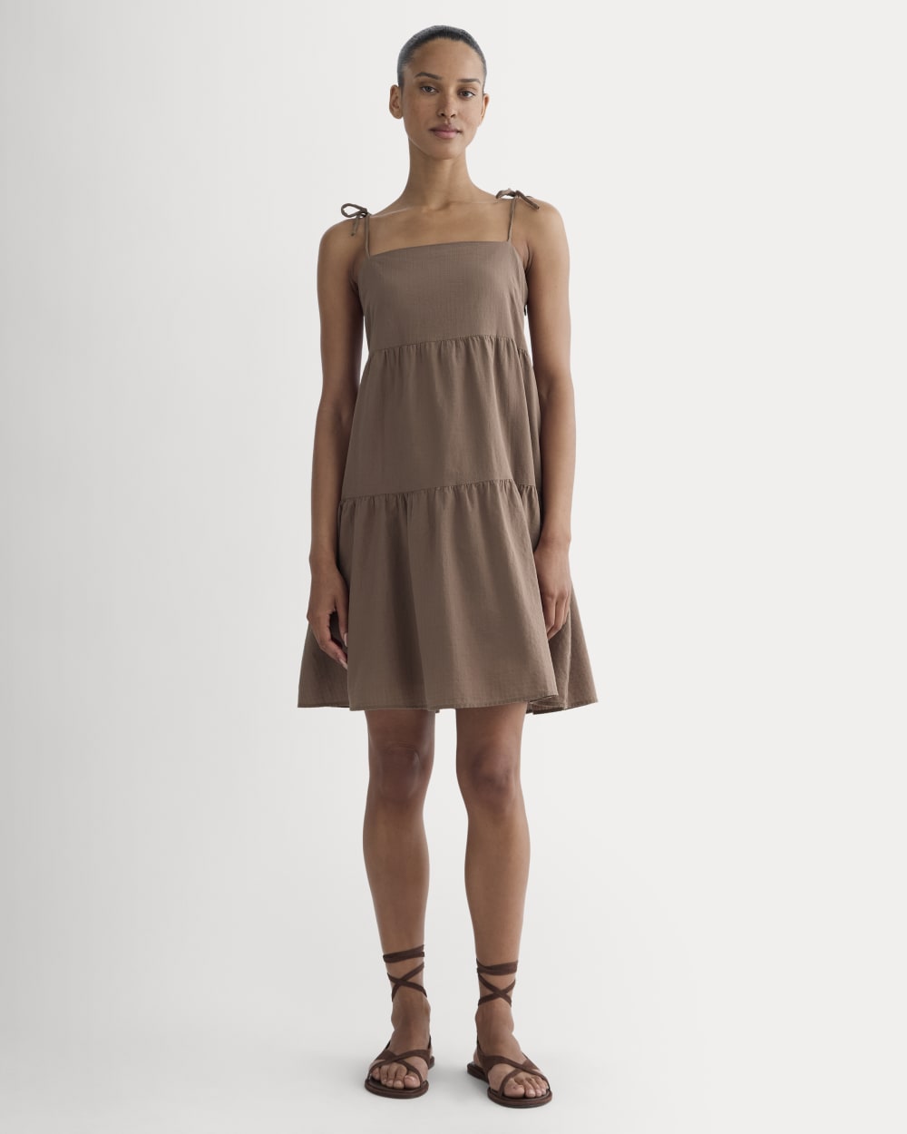 womens-gauze-mini-tiered-dress-mocha | primary
