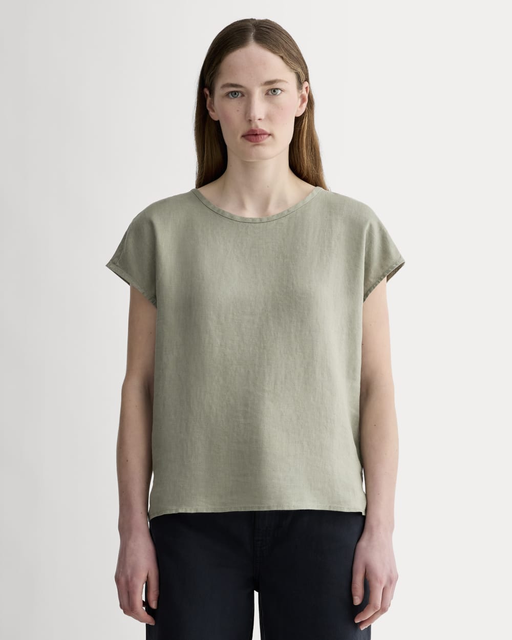 womens-linen-short-sleeve-crew-tee-sage-green | primary