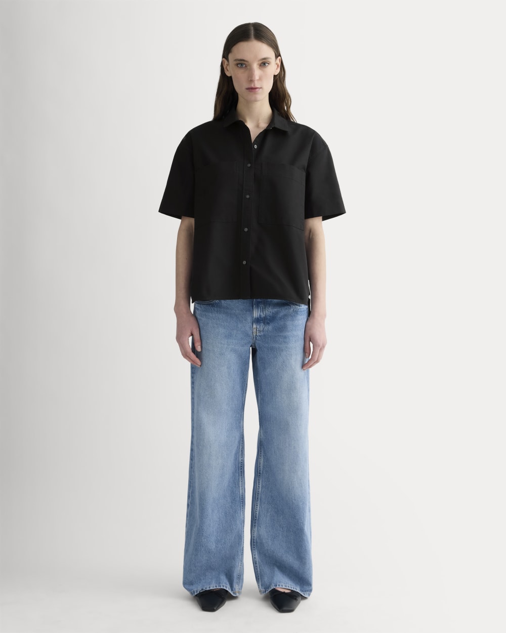 womens-short-sleeve-boxy-oxford-black