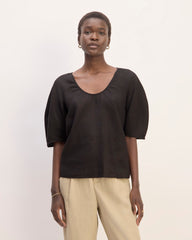 womens-linen-scoop-neck-top-black | primary