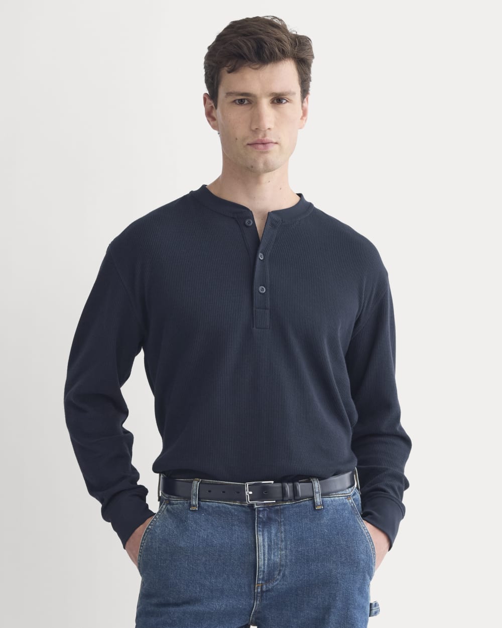 mens-thermal-cozy-waffle-henley-navy | primary