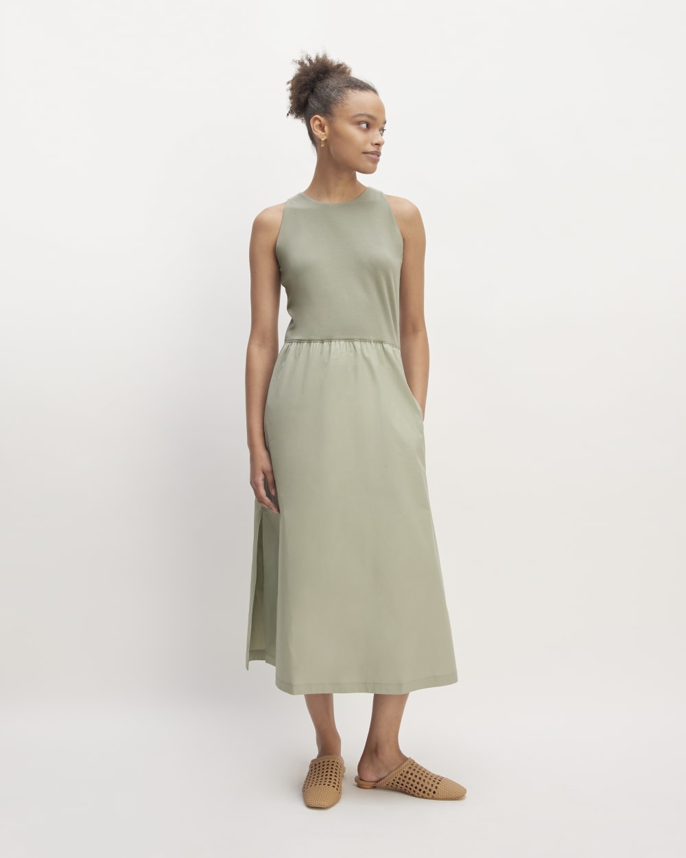 womens-supima-high-neck-riviera-dress-sage-green | primary