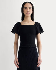 womens-gauze-smocked-top-black | primary