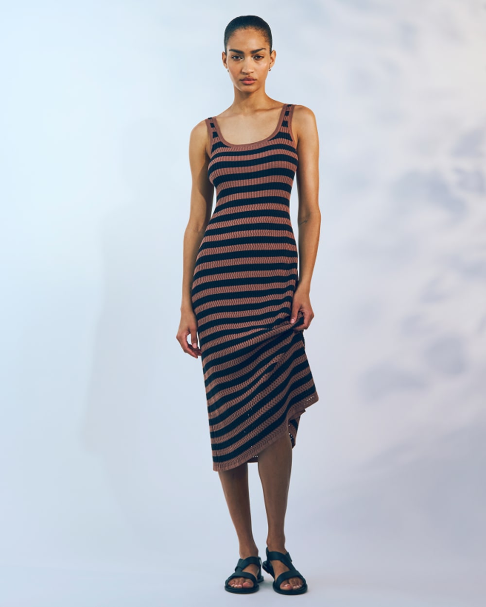 womens-crochet-tank-dress-mocha-black | editorial