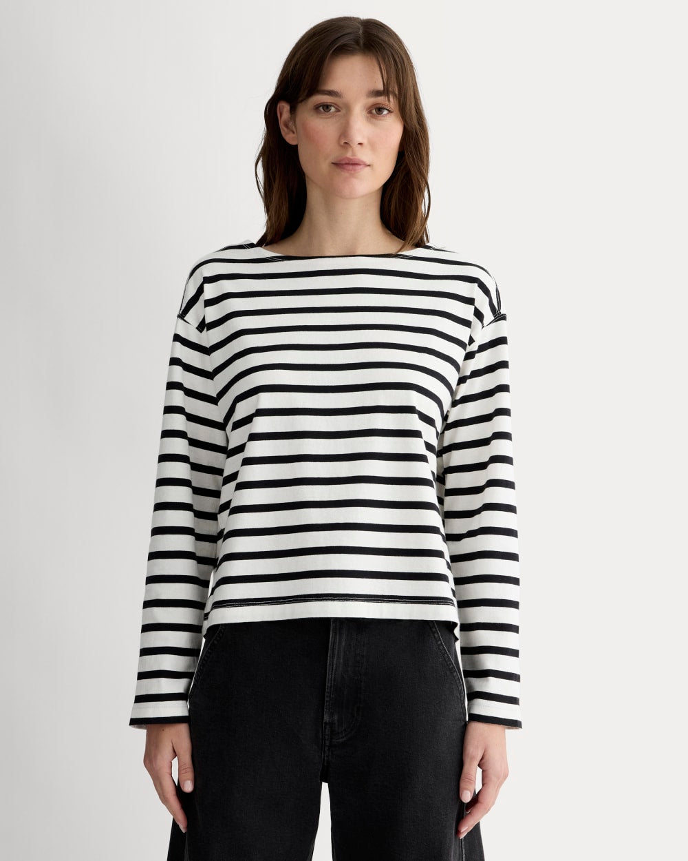 womens-modern-breton-tee-bone-black | primary