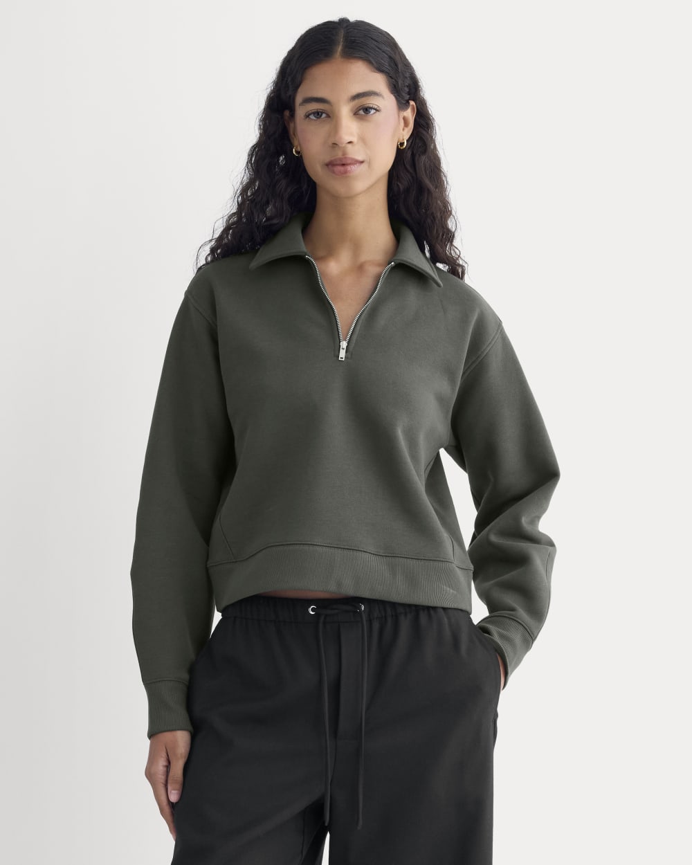 womens-luxe-fleece-zip-polo-washed-black | primary