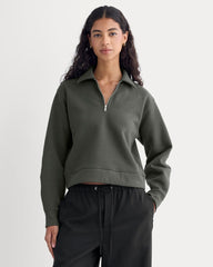womens-luxe-fleece-zip-polo-washed-black | primary