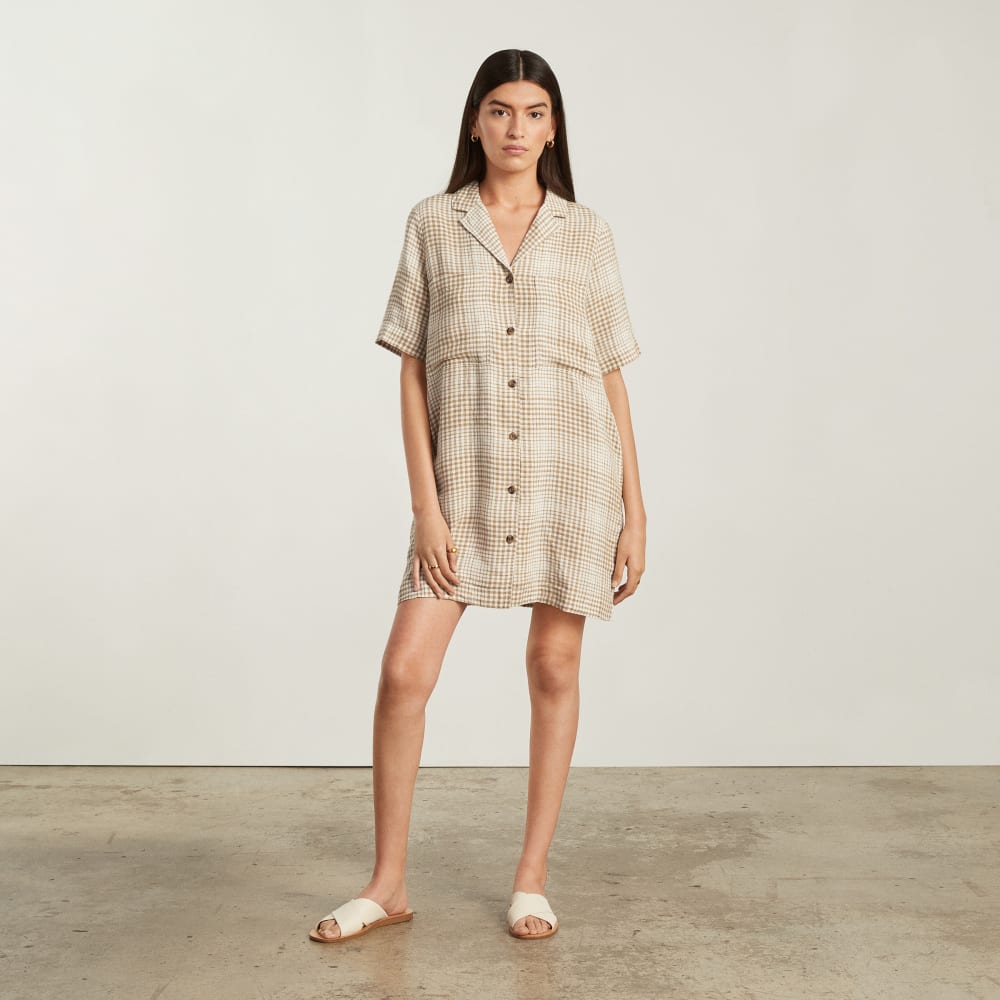 womens-linen-workwear-dress-coffee-grid | primary
