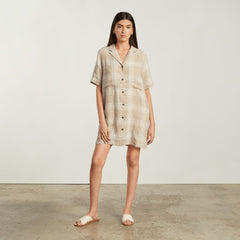 womens-linen-workwear-dress-coffee-grid | primary