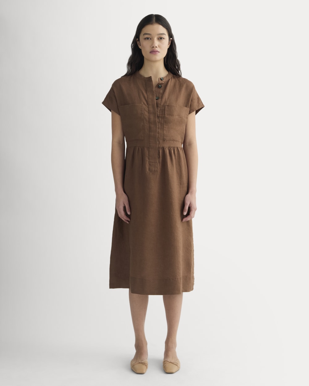 womens-linen-workwear-midi-dress-cedarwood | primary