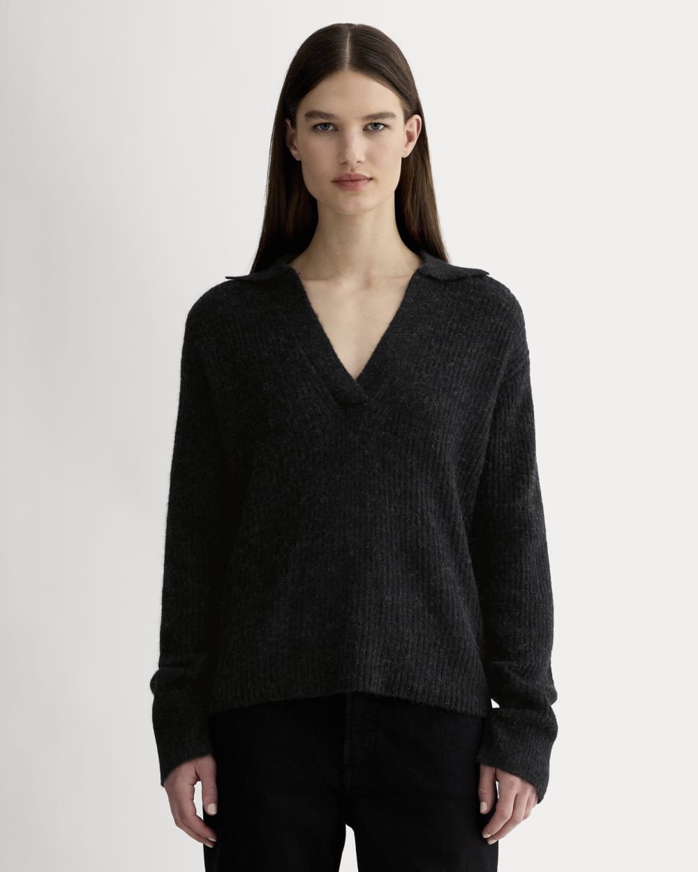 womens-oversized-polo-sweater-alpaca-heathered-black | primary