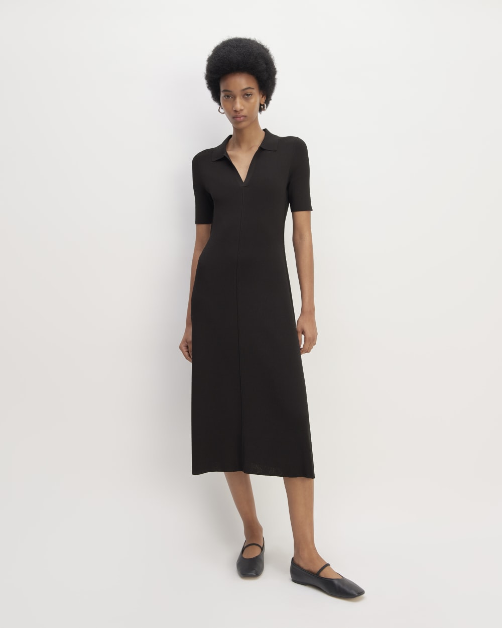 womens-viscose-knit-polo-midi-dress-black | primary