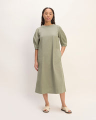 womens-short-sleeve-puff-midi-dress-sage-green | primary